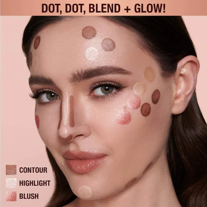 image showing how to use Charlotte Tilbury Pillow Talk Highlighter and Blush for her available at Heygirl.pk for delivery in Pakistan. 