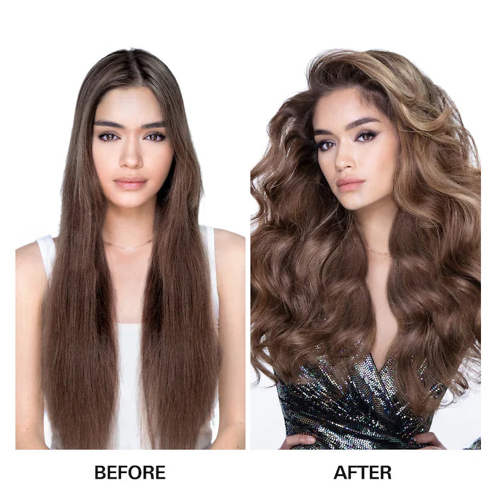 image showing before and after results of using Color Wow Xtra Large Bombshell Hair Volumizer spray that delivers instant, super luxe volume available at Heygirl.pk for delivery in Pakistan. 