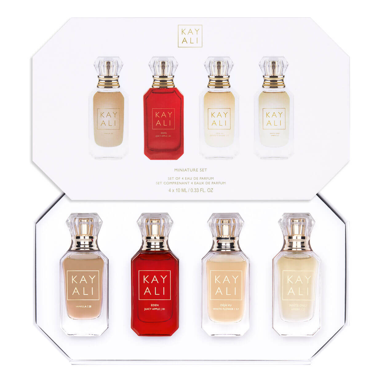 Shop Huda Beauty limited edition miniature perfume gift set for her available at Heygirl.pk for delivery in Pakistan