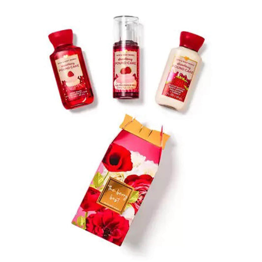 shop bath and body travel gift set for her in strawberry pound cake fragrance available at Heygirl.pk for delivery in Pakistan