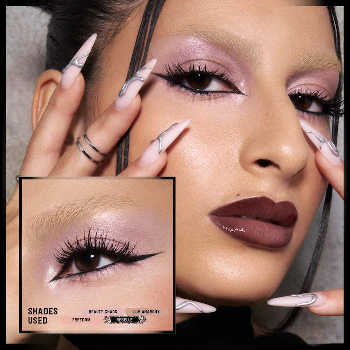 swatch image of Huda Beauty's best-selling pretty grunge eyeshadow palette for her available at Heygirl.pk for delivery in Pakistan