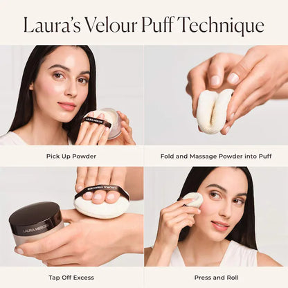 image showing how to use Laura Mercier Translucent makeup setting powder for her available at Heygirl.pk for delivery in Pakistan