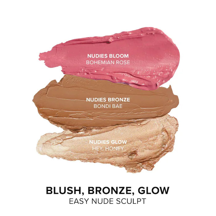 swatch image of blush, bronzer and highlighter kit by Nudestix for her available at Heygirl.pk for delivery in Pakistan.