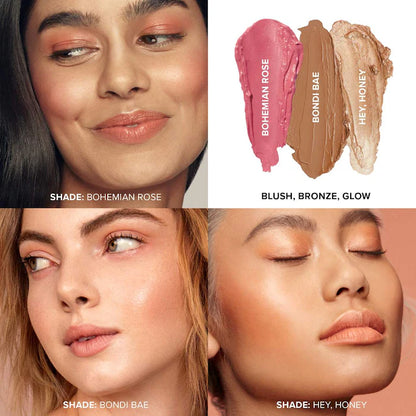 swatch image of blush, bronzer and highlighter kit by Nudestix for her available at Heygirl.pk for delivery in Pakistan.