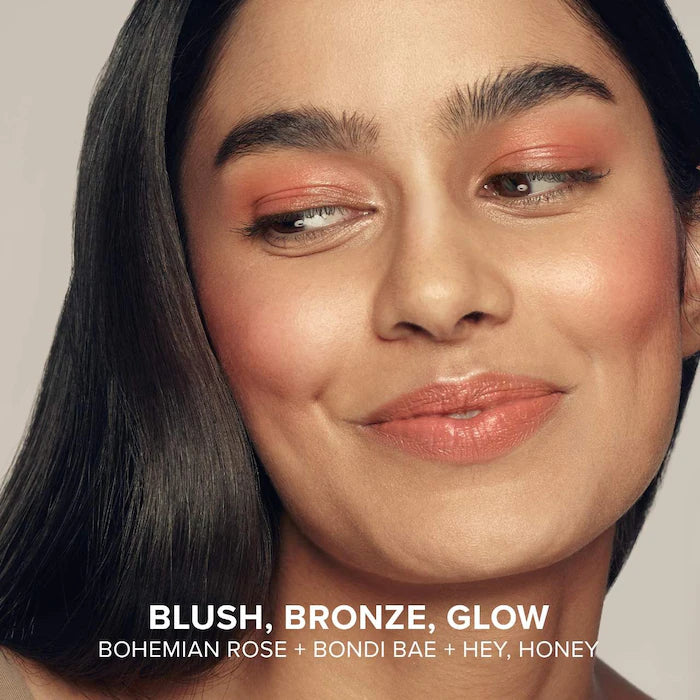 image showing happy Pakistani girl after using blush, bronzer and highlighter kit by Nudestix for her available at Heygirl.pk for delivery in Pakistan.