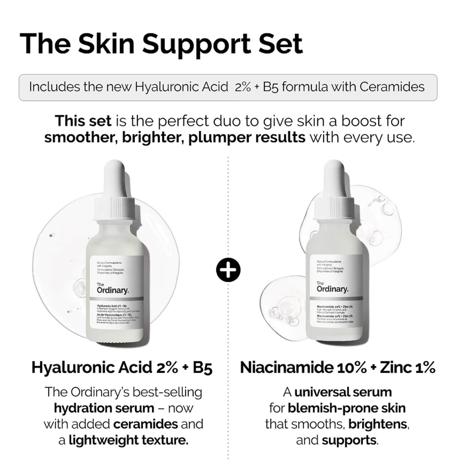 image showing benefits of using The Ordinary Niacinamide and Ordinary Hyaluronic acid set for skin blemishes, scars, fine lines and wrinkles available at Heygirl.pk in Pakistan