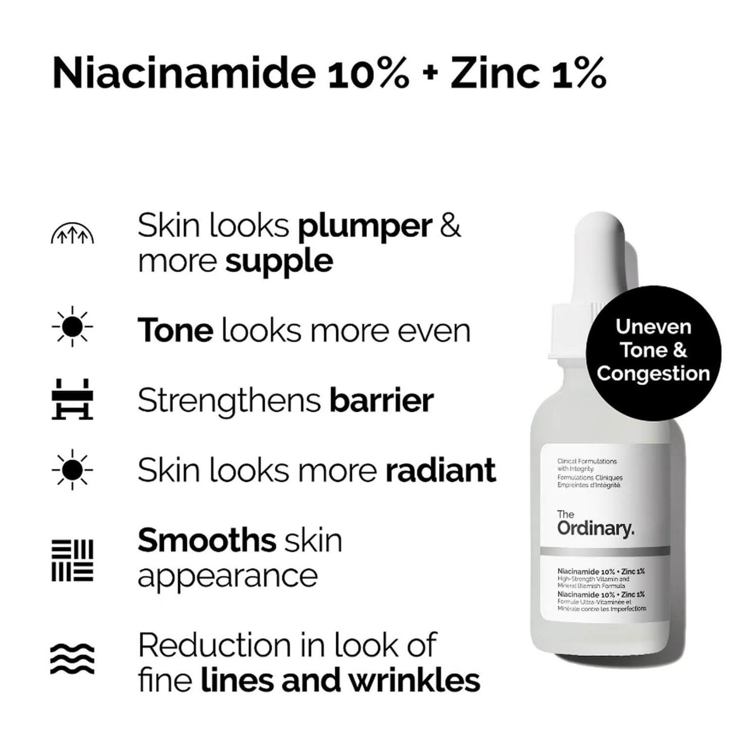 image showing benefits of using The Ordinary Niacinamide for skin blemishes, scars, fine lines and wrinkles available at Heygirl.pk in Pakistan