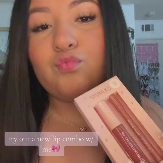 video showing a beautiful girl trying colourpop lipstick gift set for her available at Heygirl.pk for delivery in Pakistan