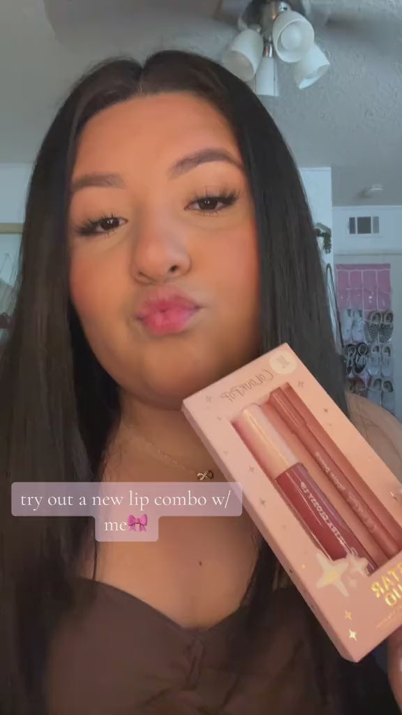 video showing a beautiful girl trying colourpop lipstick gift set for her available at Heygirl.pk for delivery in Pakistan