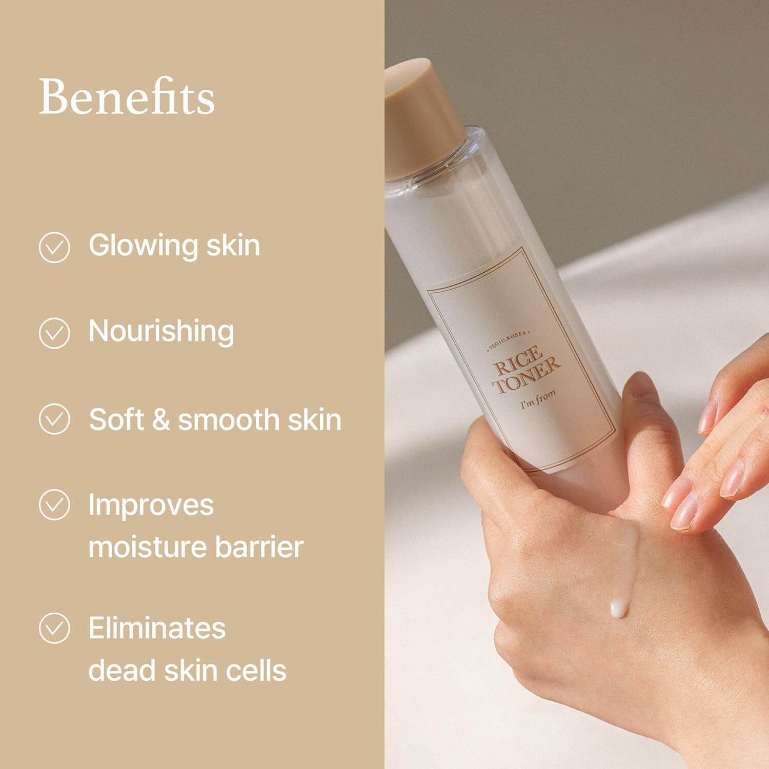 image showing benefits of I'm from Rice Milky Toner for Glass Skin available at Heygirl.pk for delivery in Pakistan