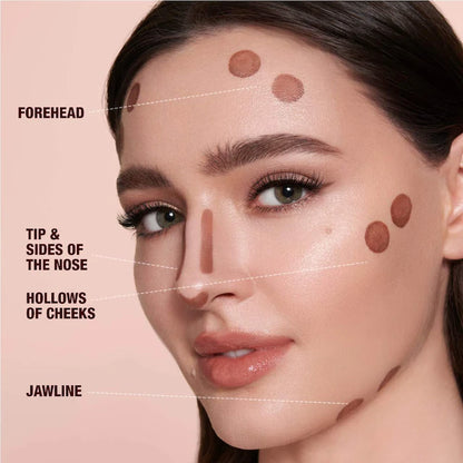 image showing how to use Charlotte Tilbury Hollywood Contour Wand for her available at Heygirl.pk for delivery in Pakistan. 