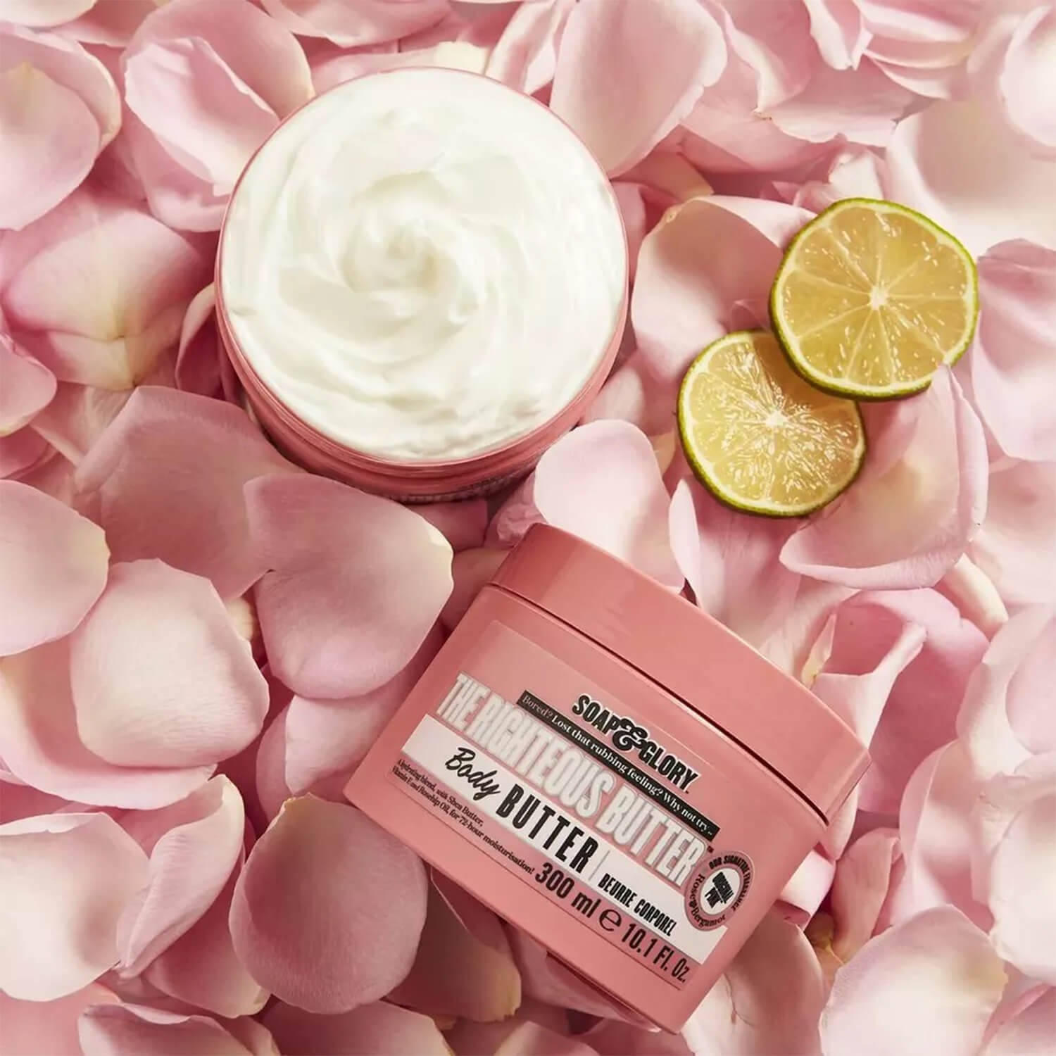 image showing ingredients of Soap & Glory The Righteous Moisturising Body Butter available at Heygirl.pk for delivery in Pakistan