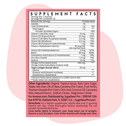 image showing nutrient information of Sugarbear Pro Women's Multi-Vitamin Halal Gummies available at Heygirl.pk for delivery in Pakistan.